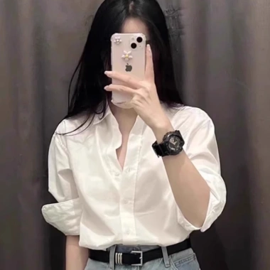 Áo sơ mi trắng kiểu Pháp dài tay, rộng rãi dáng nhỏ, mẫu mới xuân thu nữ công sở