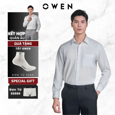 Áo sơ mi trắng nam Owen Regular Fit, vải sồi mềm mịn, túi tiện, AR240.312D - 390k