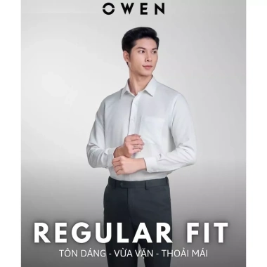 Áo sơ mi trắng nam Owen Regular Fit, vải sồi mềm mịn, túi tiện, AR240.312D - 390k