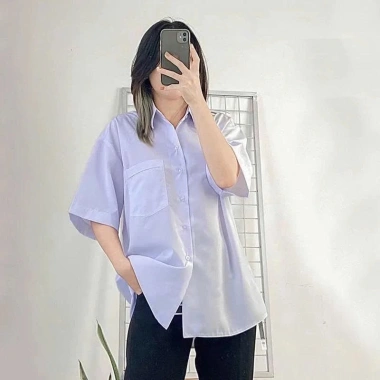 Áo sơ mi trắng nữ cộc tay, form rộng, cổ bẻ, túi ngực - Giá chỉ 67.500₫, giảm 20% 5