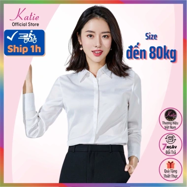 Áo Sơ Mi Trắng Nữ Công Sở KATIE Cotton Tay Dài, Thoáng Mát, Không Nhăn, Bigsize, 210.000₫