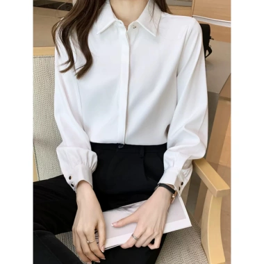 Áo sơ mi trắng nữ Rymola không nhăn, giấu nút, tay dài, bigsize, cotton form suông 116k 9