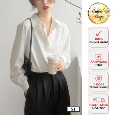 Áo sơ mi trắng nữ S1 dáng suông công sở cotton không nhăn - 158.400đ tại Butino Shop