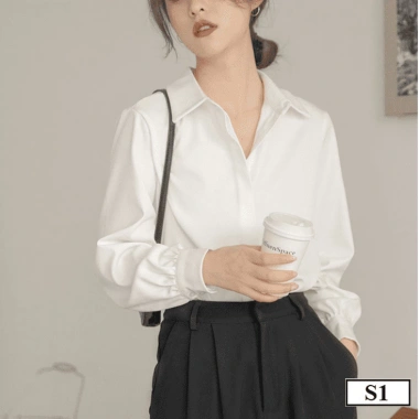 Áo sơ mi trắng nữ S1 dáng suông công sở cotton không nhăn - 158.400đ tại Butino Shop