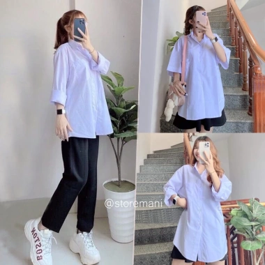 Áo sơ mi trắng nữ tay dài form rộng cổ trụ bẻ, có túi - Giá chỉ 79.000₫