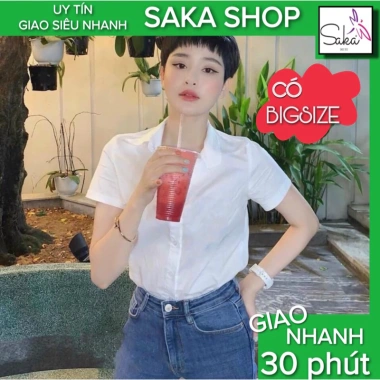 Áo sơ mi trắng nữ tay ngắn có túi, vải kate mịn rộng, không nhăn – Giá 81.382₫