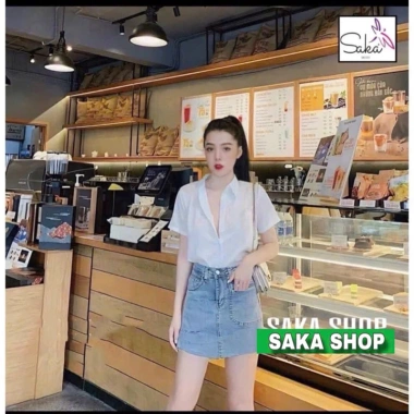 Áo sơ mi trắng nữ tay ngắn có túi, vải kate mịn rộng, không nhăn – Giá 81.382₫