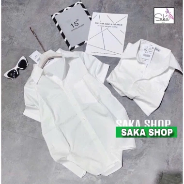 Áo sơ mi trắng nữ tay ngắn có túi, vải kate mịn rộng, không nhăn – Giá 81.382₫