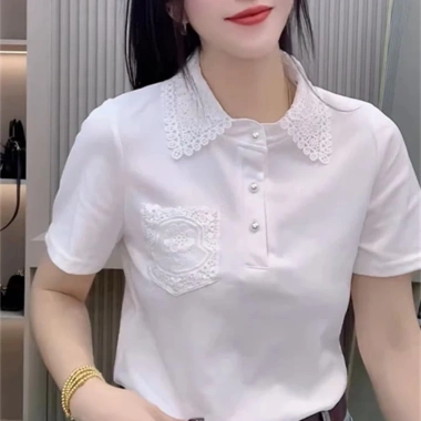 Áo sơ mi trắng nữ tay ngắn đơn giản phong cách Hàn Quốc, polo mùa hè - giảm 20%