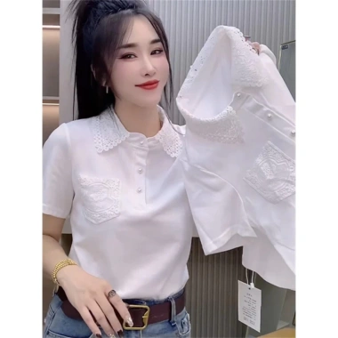 Áo sơ mi trắng nữ tay ngắn đơn giản phong cách Hàn Quốc, polo mùa hè - giảm 20%