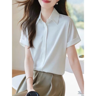 Áo Sơ Mi Trắng Tay Ngắn Nữ ATOMI - Bigsize, Không Nhăn, Thời Trang Công Sở, Giá 116k