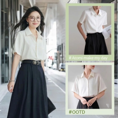 Áo Sơ Mi Trắng Tay Ngắn Nữ ATOMI - Bigsize, Không Nhăn, Thời Trang Công Sở, Giá 116k