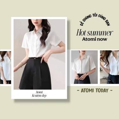 Áo Sơ Mi Trắng Tay Ngắn Nữ ATOMI - Bigsize, Không Nhăn, Thời Trang Công Sở, Giá 116k