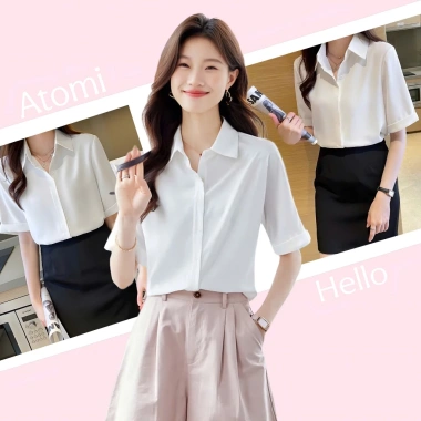 Áo Sơ Mi Trắng Tay Ngắn Nữ ATOMI - Bigsize, Không Nhăn, Thời Trang Công Sở, Giá 116k
