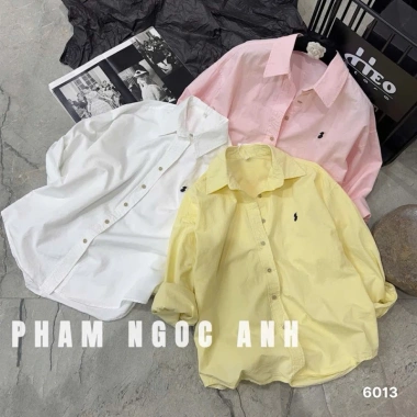 Áo sơ mi trơn GiGi logo ngựa thêu tag, chuẩn Qc L1, sẵn, giảm giá 20% chỉ 262.400đ