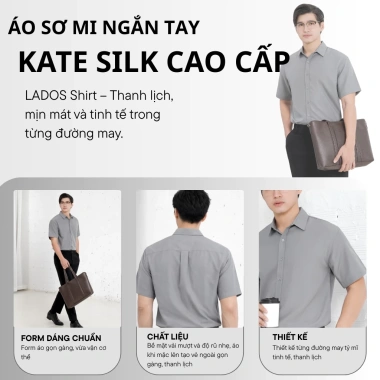 Áo sơ mi trơn vải lụa tay ngắn nam LADOS 8.069 - Giá 125.000₫, mịn thoáng mát 3