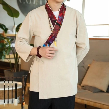 Áo sơ mi vải lanh cotton tay ba phong cách Trung Quốc Hanfu, cổ chéo, quần áo dân tộc - Giá 323.432₫
