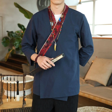 Áo sơ mi vải lanh cotton tay ba phong cách Trung Quốc Hanfu, cổ chéo, quần áo dân tộc - Giá 323.432₫