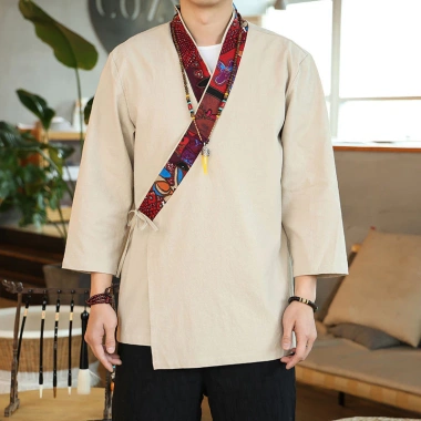 Áo sơ mi vải lanh cotton tay ba phong cách Trung Quốc Hanfu, cổ chéo, quần áo dân tộc - Giá 323.432₫