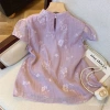 Áo sơ mi Voan họa tiết hoa mùa hè nữ Qipao Trung Hoa cổ tay ngắn thời trang