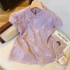 Áo sơ mi Voan họa tiết hoa mùa hè nữ Qipao Trung Hoa cổ tay ngắn thời trang 3