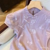 Áo sơ mi Voan họa tiết hoa mùa hè nữ Qipao Trung Hoa cổ tay ngắn thời trang 5