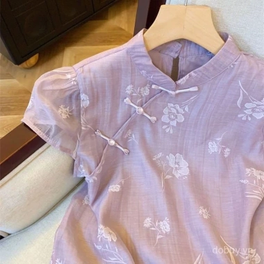 Áo sơ mi Voan họa tiết hoa mùa hè nữ Qipao Trung Hoa cổ tay ngắn thời trang 5 Áo sơ mi Voan họa tiết hoa mùa hè nữ Qipao Trung Hoa cổ tay ngắn thời trang 5