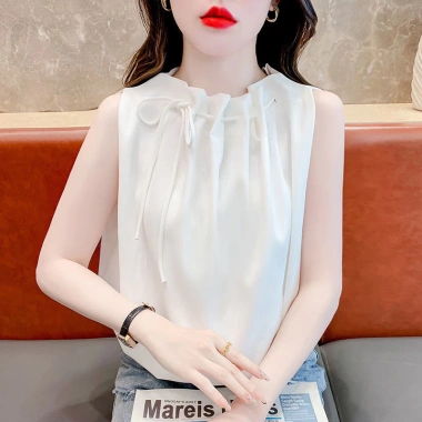 Áo sơ mi voan không tay mùa hè 2.025 - Chui đầu, ren tinh tế, chỉ 237.654 VND 2