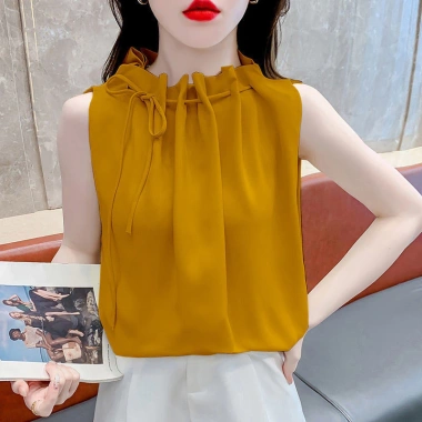 Áo sơ mi voan không tay mùa hè 2.025 - Chui đầu, ren tinh tế, chỉ 237.654 VND 3