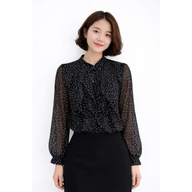 Áo Sơ Mi Voan Nữ Chấm Bi Dài Tay Cổ Tròn Thanh Lịch Công Sở - Giá Ưu Đãi 189k (TIK1.114.164)