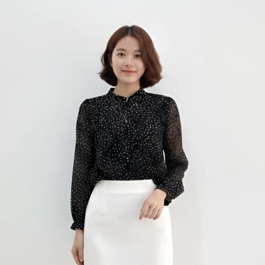 Áo Sơ Mi Voan Nữ Chấm Bi Dài Tay Cổ Tròn Thanh Lịch Công Sở - Giá Ưu Đãi 189k (TIK1.114.164)