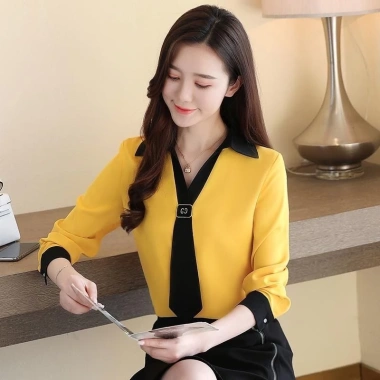 Áo sơ mi voan nữ tay dài mùa xuân phong cách Hàn Quốc, rời màu trơn, giá 153.435đ