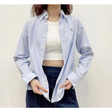 Áo sơmi nam nữ Oxford 100% cotton tay dài, phong cách châu Âu, xanh biển - 259.000₫ 3