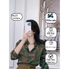 Áo sơmi nữ dài tay lụa Satin cao cấp NQT boutique công sở hoạ tiết chữ cam nền xanh rêu 163.500 VND