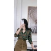 Áo sơmi nữ dài tay lụa Satin cao cấp NQT boutique công sở hoạ tiết chữ cam nền xanh rêu 163.500 VND 5