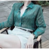 Áo sơmi nữ dài tay tơ nhăn đính đá xanh lá - phong cách công sở NQT mỏng nhẹ 3