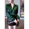 Áo sơmi nữ dài tay tơ nhũ trơn xanh lá NQT Boutique – phong cách công sở, giảm giá 20% 3