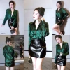 Áo sơmi nữ dài tay tơ nhũ trơn xanh lá NQT Boutique – phong cách công sở, giảm giá 20% 4