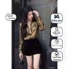 Áo sơmi nữ dài tay tơ nhũ vàng đồng NQT boutique - phong cách công sở, giảm giá 20%