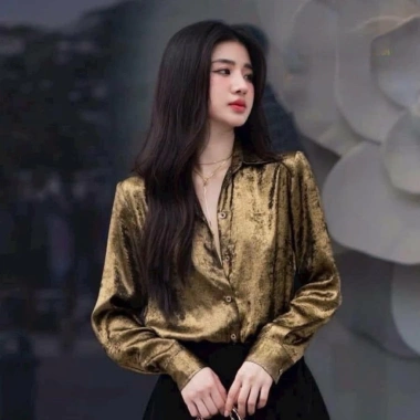 Áo sơmi nữ dài tay tơ nhũ vàng đồng NQT boutique - phong cách công sở, giảm giá 20% 2