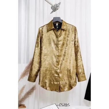 Áo sơmi nữ dài tay tơ nhũ vàng đồng NQT boutique - phong cách công sở, giảm giá 20% 8