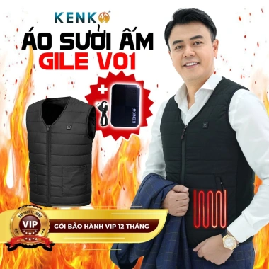 Áo sưởi điện KENKO gile cổ tim nhẹ, lót nhung êm ái, 9 vùng nhiệt - 699.000₫