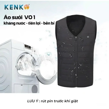 Áo sưởi điện KENKO gile cổ tim nhẹ, lót nhung êm ái, 9 vùng nhiệt - 699.000₫