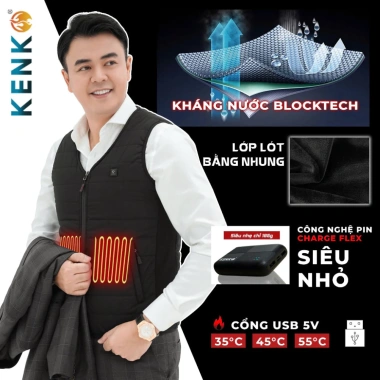 Áo sưởi điện KENKO gile cổ tim nhẹ, lót nhung êm ái, 9 vùng nhiệt - 699.000₫