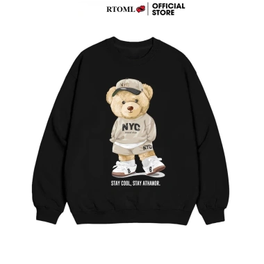 Áo Sweater 2.025 Dáng Rộng Nỉ Bông Unisex Xám Tiêu Mẫu Gấu Cool - RTOML Giá 69.000 VND