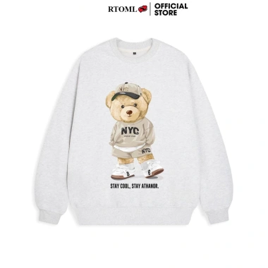 Áo Sweater 2.025 Dáng Rộng Nỉ Bông Unisex Xám Tiêu Mẫu Gấu Cool - RTOML Giá 69.000 VND