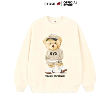 Áo Sweater 2.025 Dáng Rộng Nỉ Bông Unisex Xám Tiêu Mẫu Gấu Cool - RTOML Giá 69.000 VND