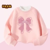 Áo Sweater bé gái bông tai lông cừu giữ ấm thời trang thu đông, in nơ - Giá 250k