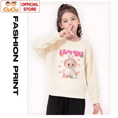 Áo Sweater Bé Gái Labubu CIUCIU KID Vải Nỉ Da Cá Co Dãn Mềm Mại Ấm Áp 9-35kg 9