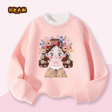 Áo Sweater Bé Gái Lông Cừu Fleece Áp Ấm Thu Đông - In Hình Bé Gái, Giá 250k